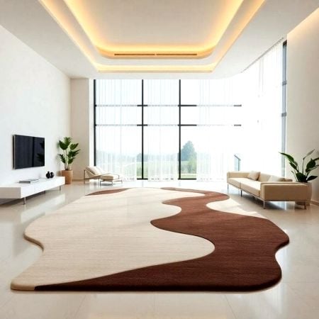 Handcrafted Abstract Brown Ivory Freeform Area Rug